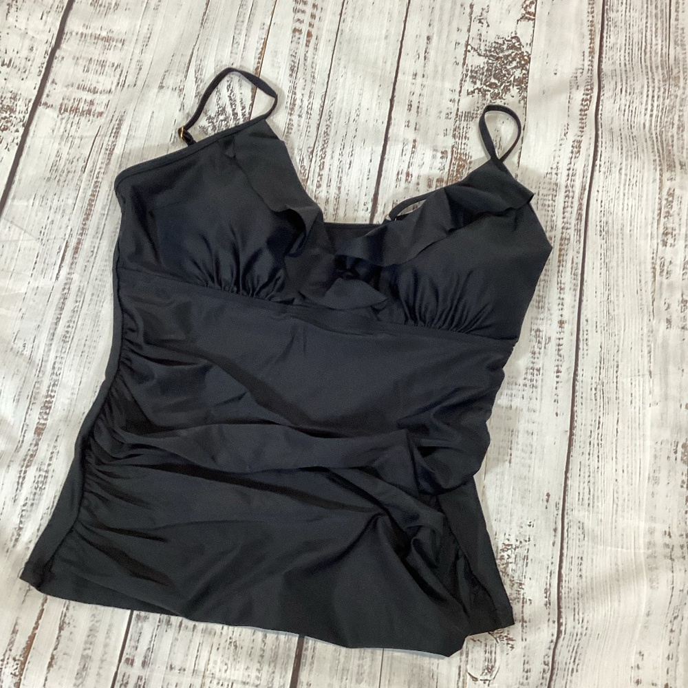 350. Hilor Black Ruffled Tankini Top Size 16